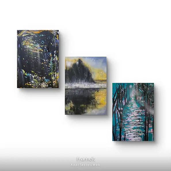 Ewa Mościszko, Composizione boschiva su tela 70x50x1 cm, Quadro ad acrilico - tela, 50 x 70