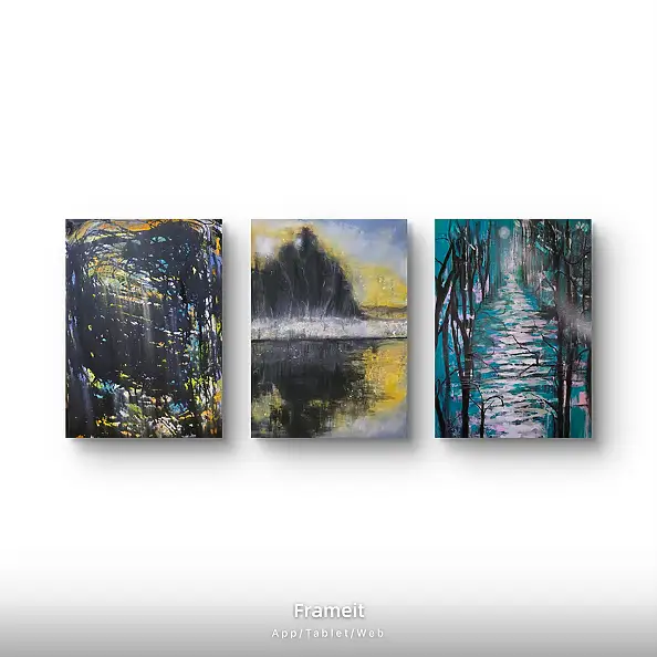 Ewa Mościszko, Composizione boschiva su tela 70x50x1 cm, Quadro ad acrilico - tela, 50 x 70