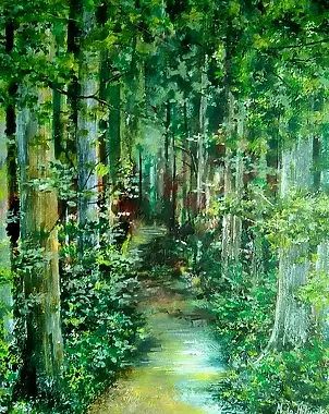 Marta Milewska, Лесная тропа в летнем свете, Акриловая картина - холст, 40 x 50