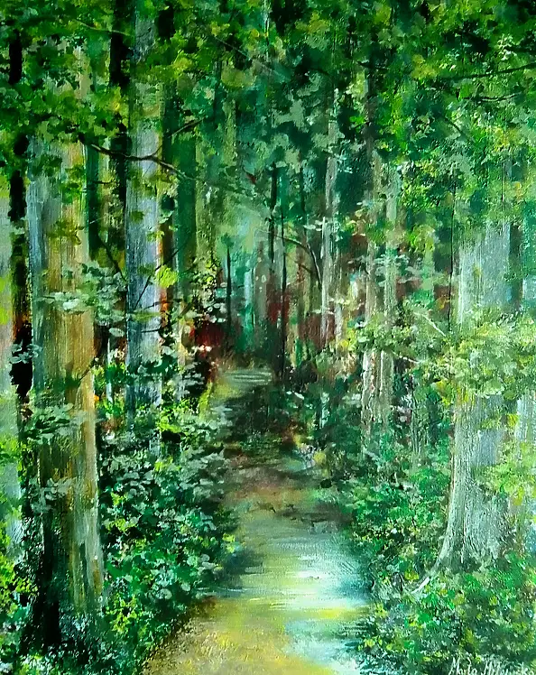 Marta Milewska, Лесная тропа в летнем свете, Акриловая картина - холст, 40 x 50