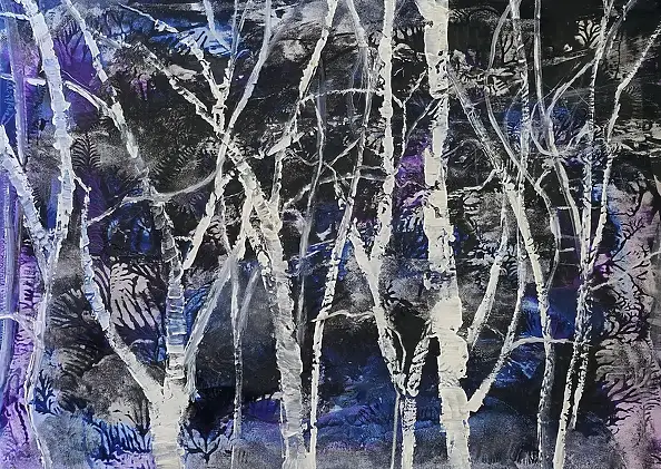Ewa Mościszko, Lesne szepty, Obraz akrylowy, Tempera - płótno, 75 x 55