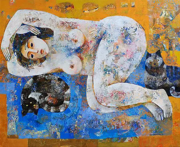 Alicja Słaboń Urbaniak - Lying Lady and two cats