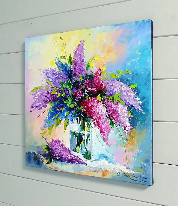 Olha Darchuk, Lilac Bouquet in a Glass, Obraz olejny - płótno, 40 x 40
