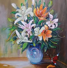 Sławomir Chrobociński, Lilien, Acrylgemälde - Leinwand, 50 x 60