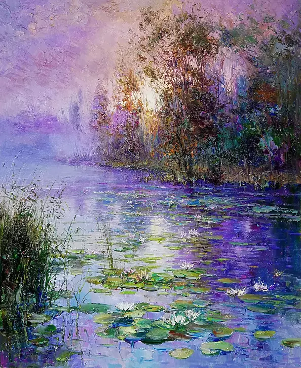 Paweł Łącki - Lilie wodne o zachodzie słońca