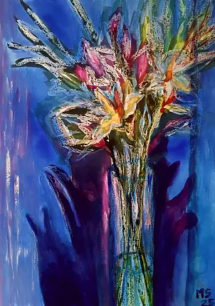 Marzena Salwowska - Lilac shadows against the blue curtain