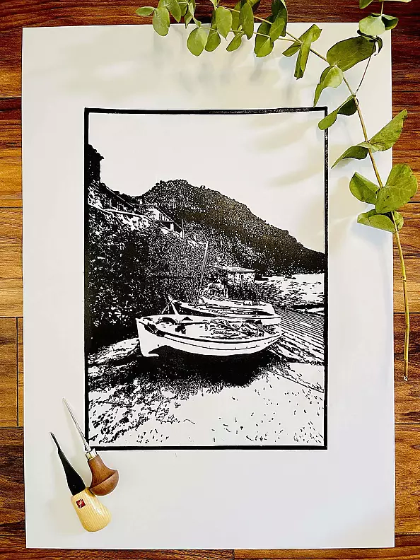 Milena Kowalska - Linocut - "Port de Valldemossa"