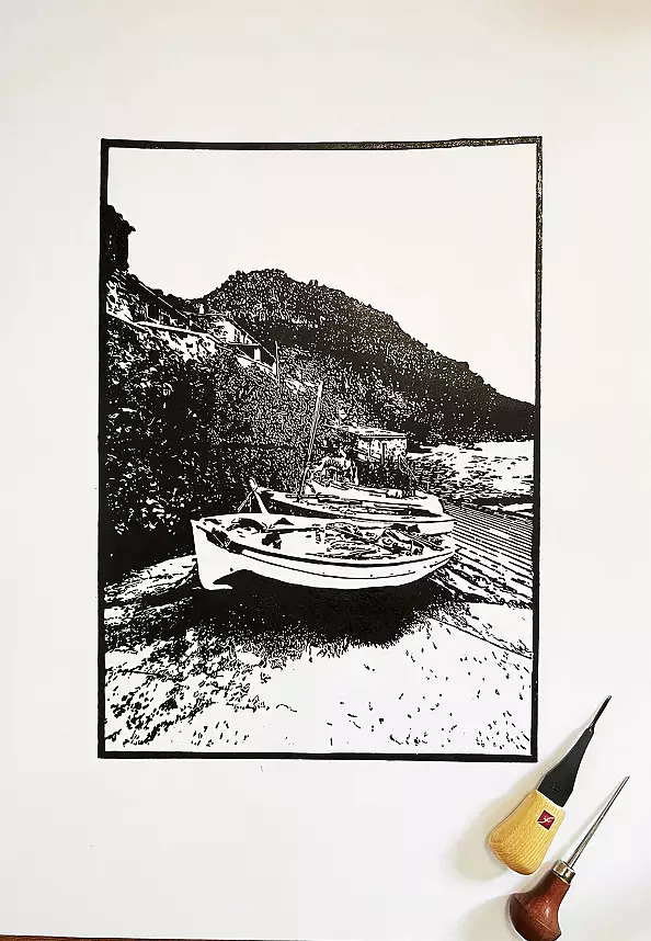 Milena Kowalska - Linocut - "Port de Valldemossa"