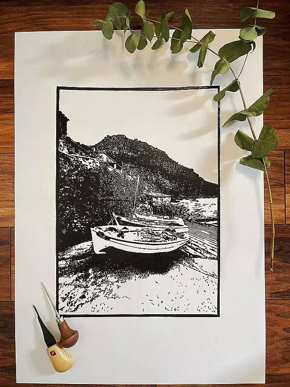 Milena Kowalska - Linocut - "Port de Valldemossa"