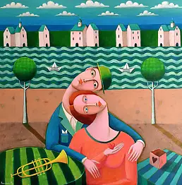Mirosław Nowiński, Listy z papierowych łódek , Obraz akrylowy - płótno, 100 x 100