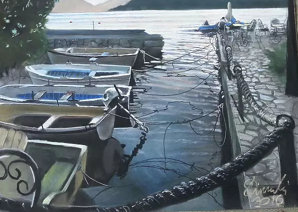 Andrzej Siewierski - Boats on the lake-Hotel Carrubba-Montenegro