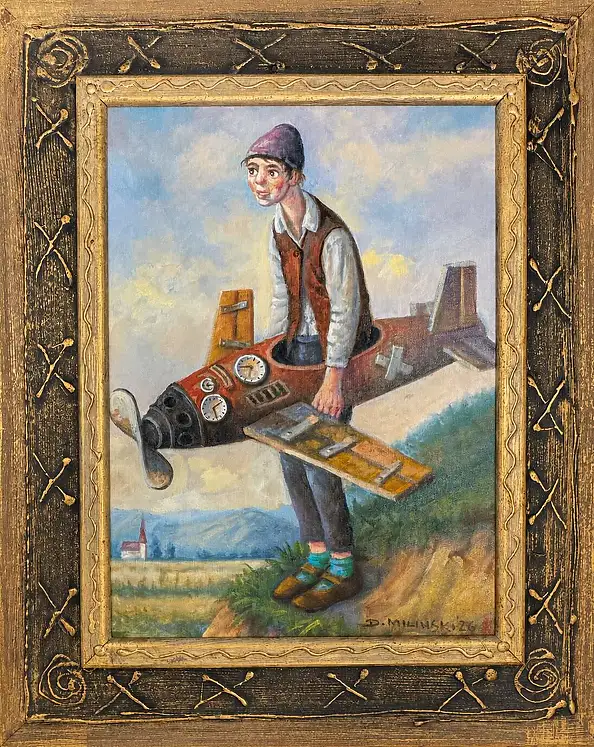Dariusz Miliński, Авиатор, Масляная картина - холст, 30 x 40