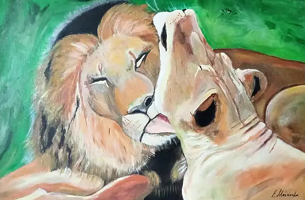 Ewa Mościszko, Lovers, 60x40x2 cm, acrylic on canvas, Acrylic painting - canvas, 60 x 40