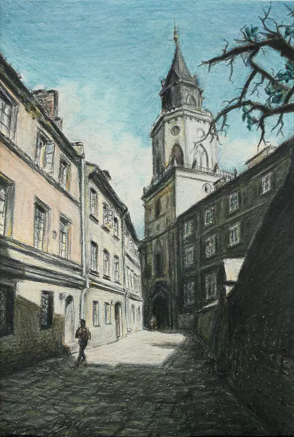 Mirosław Kowzanowicz - Lublin, ulica Jezuicka z widokiem na wieżę Trynitarską .