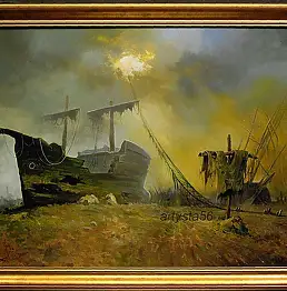 Jacek Łącki, Моряки ЛЕСТНИЦЫ к небесам, Масляная картина - холст, 80 x 60