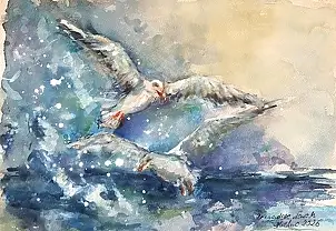 Bernadeta Nowak, SEAGULLS - BALTIC SEA, Watercolors, Gouache - paper, 29 x 21