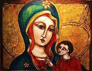 Eugeniusz Molski, Madonna with Child, Acrylic painting - panel, 50 x 30