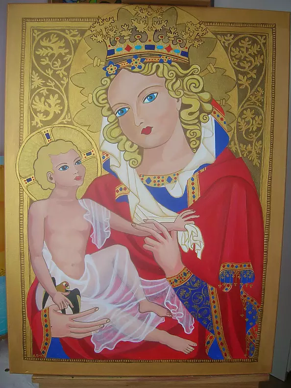 Aleksandra Gaweł Krajska - Madonna z dzieciątkiem trzymającym dzięcioła. 