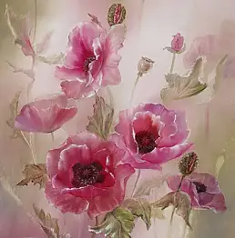Lidia Olbrycht, Coquelicots de jardin Impresja, Peinture à l'huile - toile, 40 x 60