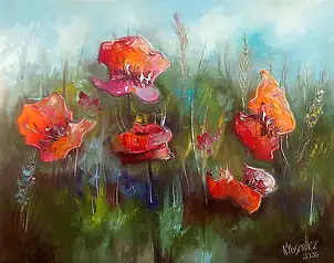 Krzysztof Kłosowicz, "Coquelicots XXXIV", Peinture à l'huile - toile, 50 x 40