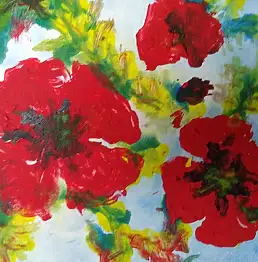 Antonina Radzięda, Mohn abstrakt, Acrylgemälde - Karton/Pappe, 45 x 30