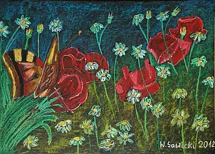 Wiesław Sawicki - Poppies and butterfly