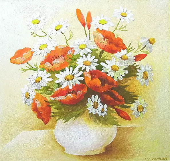 Stanisław Górski - Maki   i  rumianki  w  wazonie
