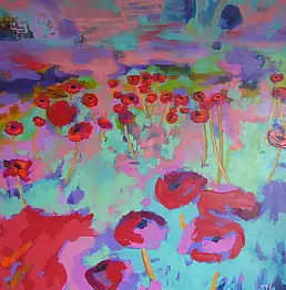 Monika Targiel, Maki, Obraz akrylowy - płótno, 90 x 90