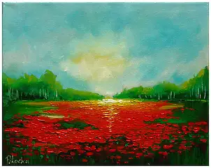 Grażyna Potocka, Dipinto ad olio raffigurante papaveri di campo, 24-30 cm, Quadro a olio - tela, 30 x 24
