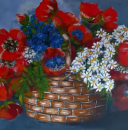 Lucyna Pomianowska, Маки в корзине, Масляная картина - холст, 70 x 50