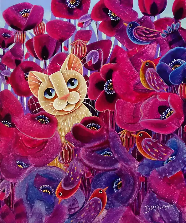 Wiesława Burnat, Mohn-Schwindel, Acrylgemälde - Leinwand, 50 x 60