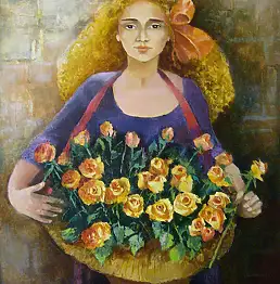 Renata Kulig Radziszewska, Mała kwiaciarka, Obraz olejny - płótno, 73 x 92