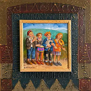 Dariusz Miliński, Kleines Orchester, Ölbild - Leinwand, 30 x 30