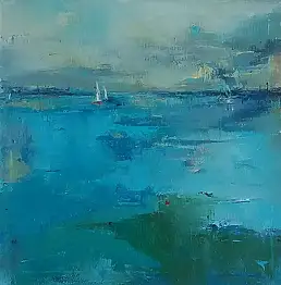 Malwina Cieślik, Malachite meadows, Oil painting - canvas, 40 x 40