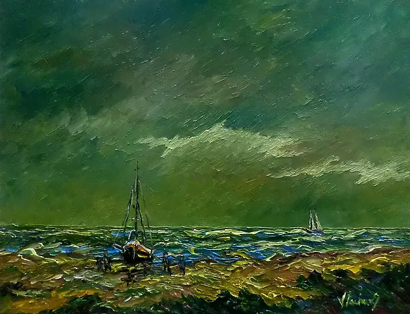 Jerzy Stachura - Small people near the boat