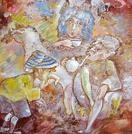 Włodzimierz Draczyński, Malwina przestała kochać Pinokio, Obraz olejny - płótno, 60 x 60