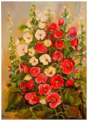 Grażyna Potocka, Malwy oil painting 50cm-70cm, Oil painting - canvas, 50 x 70