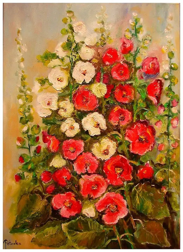 Grażyna Potocka, Malwy oil painting 50cm-70cm, Oil painting - canvas, 50 x 70