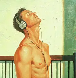 Hongtao Huang, Man listens to music, Ölbild - Leinwand, Platte, 30 x 23