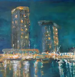 Bozena Chlopecka, Manhatan -noc, Acrylgemälde, Ölbild - Leinwand, 40 x 30