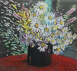 Andrzej Siewierski - Margaretki w czerwonym wazonie.