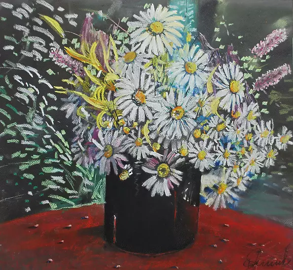 Andrzej Siewierski - Margaretki w czerwonym wazonie.