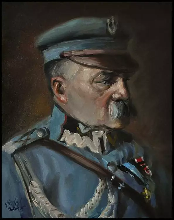 Damian Gierlach - Marszałek JÓZEF PIŁSUDSKI obraz olejny Portret 24x30cm GIERLACH
