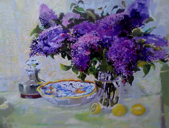 Jerzy Martynów - Still Life with Lemons and lilac