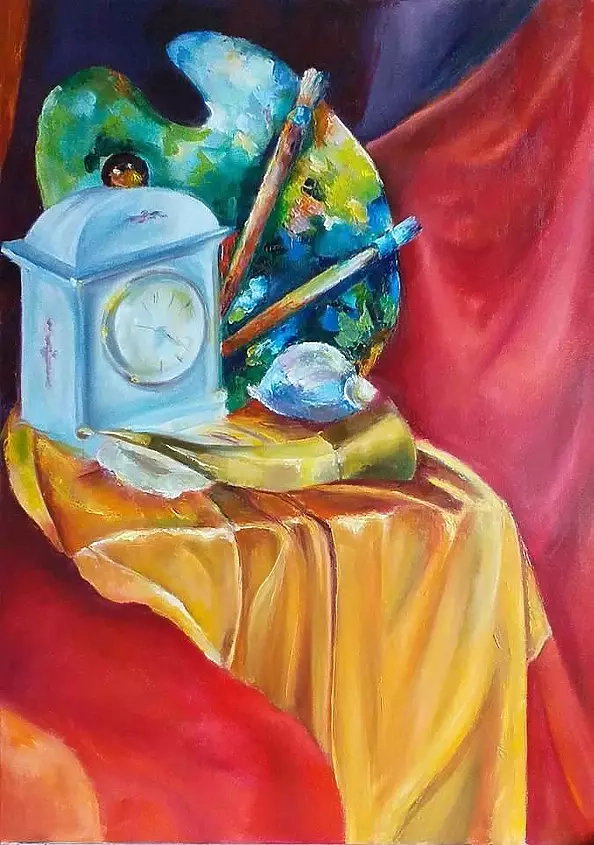 Anna Michalczak - Still Life with a clock and a palette