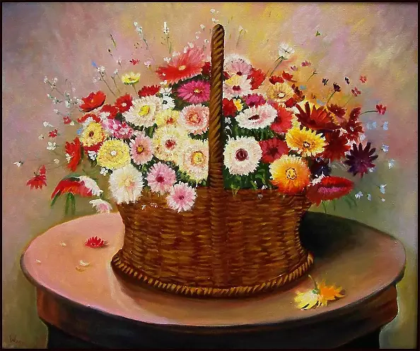 Waldemar Tłuczek - Still life- flowers in a basket