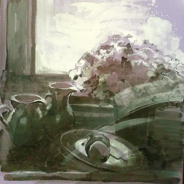 Jolanta Kalopsidiotis - Martwa natura z azalią.