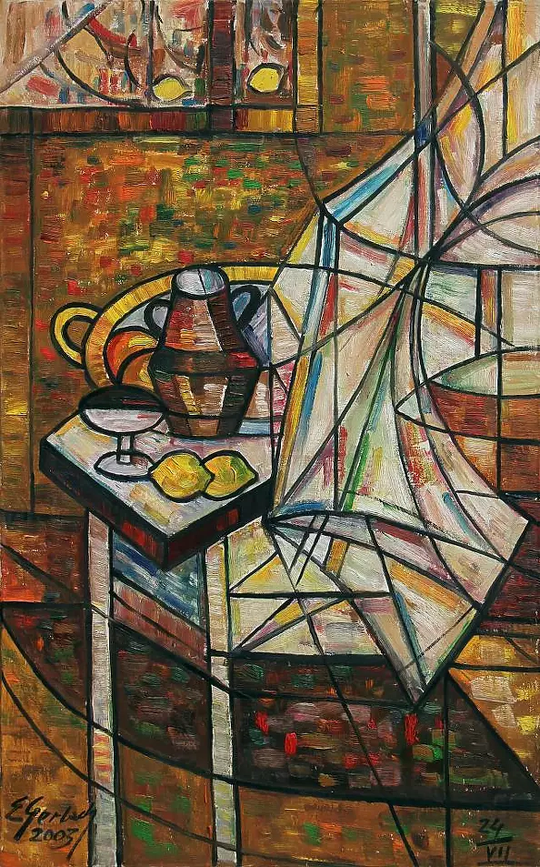 Eugeniusz Gerlach - Martwa natura z białą draperią i cytrynami, 2003