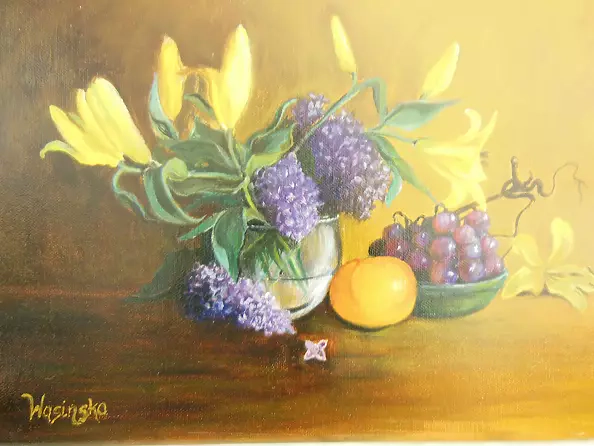 Urszula Wasinska - Martwa natura z bzem i owocami