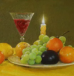 Mirosław Kowzanowicz, Натюрморт с красным вином, Масляная картина - холст, плита, 24 x 18